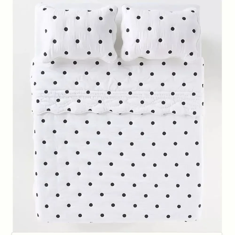 Anthropologie Cotton Polka Dot Embroidered Bedspread